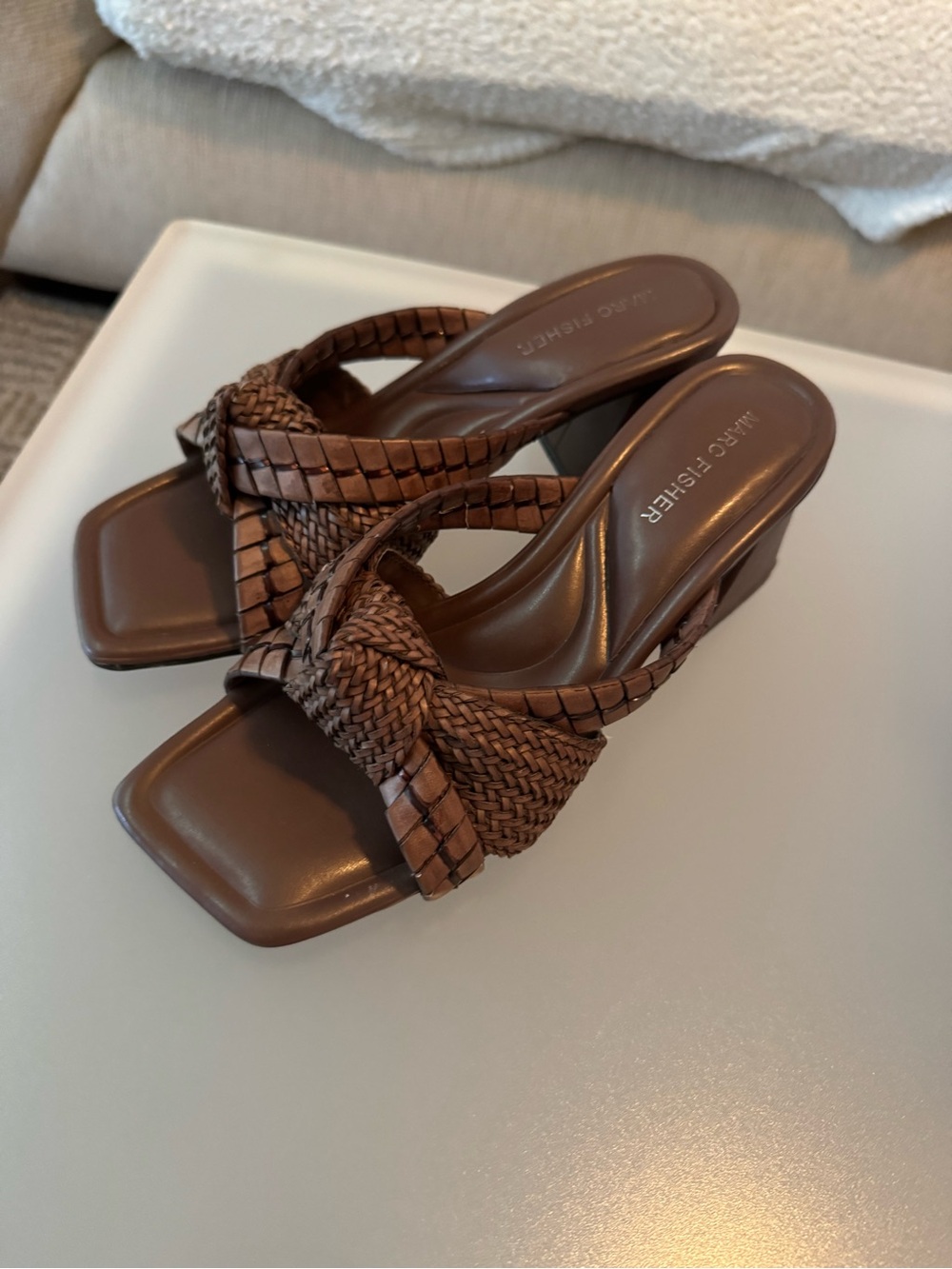 Marc Fisher Braided Brown Leather Knot Mules